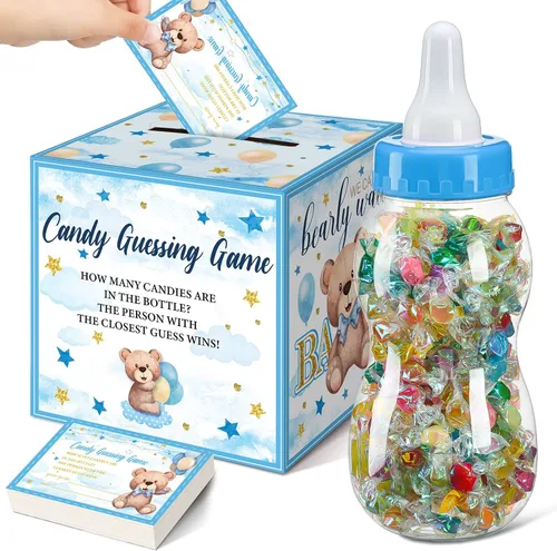 Miniatura 29 de Glenmal Juego de 52 piezas de regalo para juegos de baby shower, biberón grande para juego de ducha, adivina cuántos dulces decoraciones