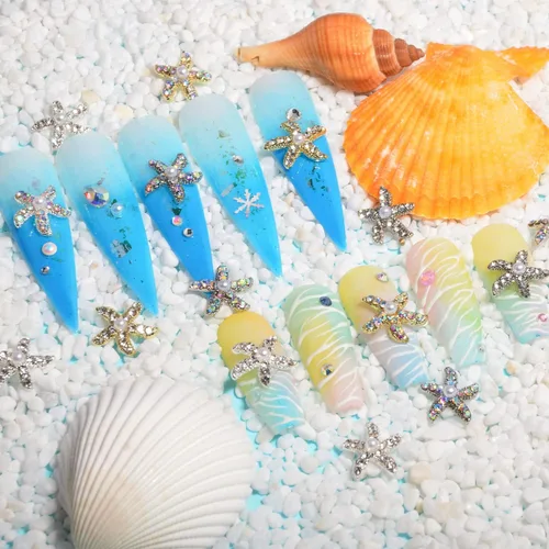 Miniatura 6 de 30 dijes de uñas de estrella de mar de aleación 3D, diamantes de imitación de uñas de 6 colores AB brillantes cristales diamantes, joyería de uñas