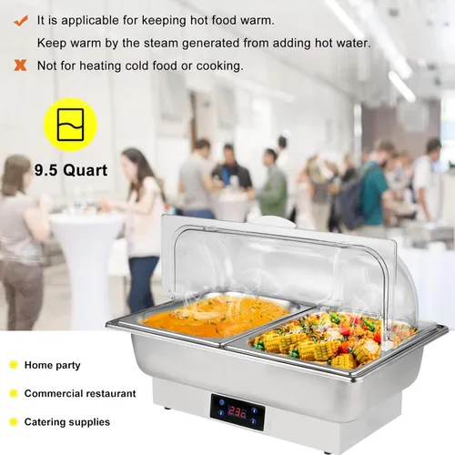 Miniatura 6 de Juego de 2 platos de cocina con tapa enrollable, calentador de alimentos y calentadores, pantalla digital, bandeja de calentamiento de temperatura