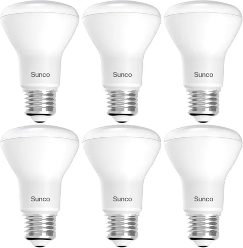 Sunco - Paquete de 6 bombillas LED BR20, luz de inundación interior R20, regulable, CRI93 3000K blanco cálido, 50 W equivalente a 7 W, base E26,