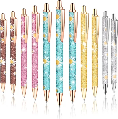 Epakh 11 piezas bolígrafos de lujo para mujer, bolígrafos retráctiles de metal con purpurina brillante y bonitos, tinta negra, punta media de 1.0