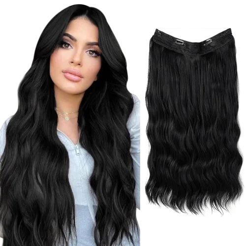 Miniatura 27 de SARLA Extensión de Cabello con Alambre Invisible con 3 Clips Pieza de Cabello Sintética Corta de Ondas de Playa Diadema Transparente Ajustable