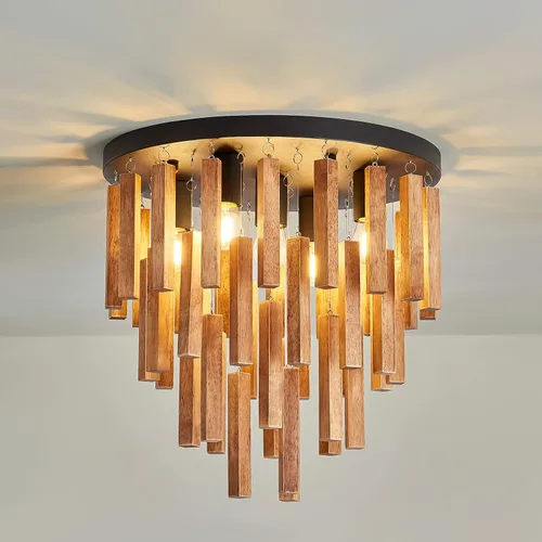 Miniatura 11 de Lámparas de techo semiempotradas de 3 luces, lámpara de madera bohemia, lámpara de techo de roble y negro con E26 para cocina, sala de estar