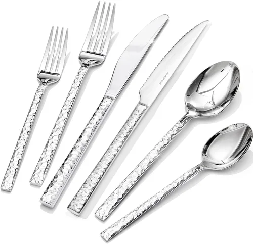 Miniatura 11 de KINGSTONE Juego de cubiertos martillados de 20 piezas, juego de cubiertos de acero inoxidable 18/10 para 4, juego de cubertería para el hogar