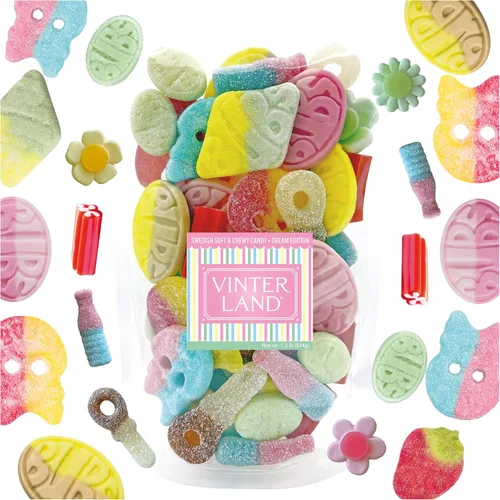 VINTERLAND - Mezcla de dulces suecos Bubs (1.2 libras) - Óvalos Big Bubs - Calaveras de dulces suecos Big Bubs - Flores felices - Fresas azucaradas,