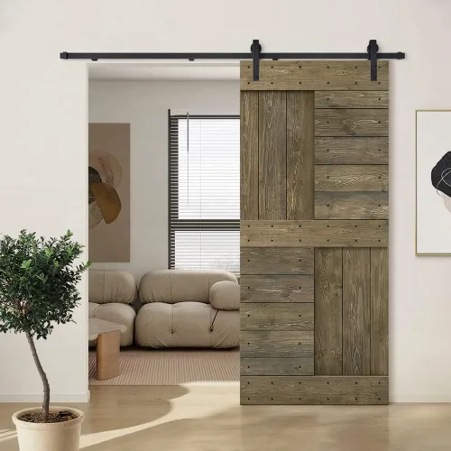 TMS Serie N - Puerta corrediza interior de madera de pino anudada con kit de herrajes deslizantes (40 x 84 pulgadas, barril envejecido)