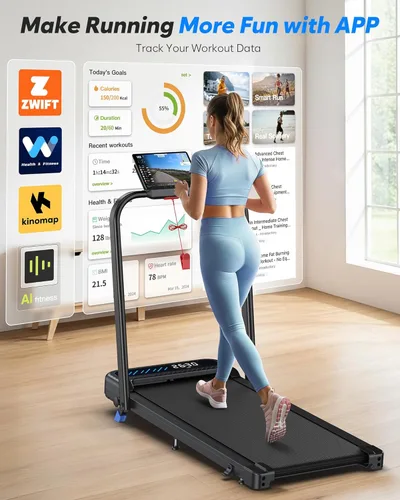 Miniatura 3 de Cardirun - Caminadora plegable con inclinación, almohadilla compacta para caminar con barra de seguridad, caminadora de 3.0HP silenciosa para usar