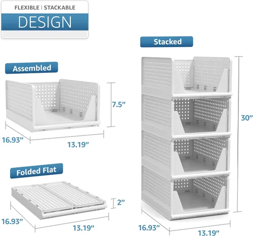 Miniatura 6 de Sorbus Paquete de 4 organizadores de estantes medianos con diseño frontal abierto debajo del estante para armario, baño, cocina, garaje, cestas