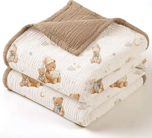 lulumoon Manta de muselina neutra para bebé, ropa de cama de algodón transpirable para cuna para niños pequeños, 4 capas suaves y ligeras para