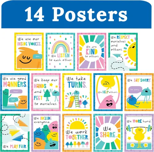 Miniatura 2 de Carson Dellosa - Juego de 14 pósteres de 14 piezas con reglas de aula, arte de pared motivacional de 8.5 x 11 pulgadas con afirmaciones positivas
