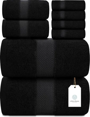 Miniatura 5 de White Classic Juego de toallas negras de 8 piezas [2 toallas de baño, 2 toallas de mano, 4 toallas faciales] y 2 tapetes de baño de lujo de 22 x 34
