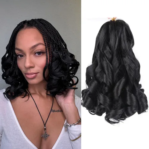 Miniatura 79 de Cabello rizado francés trenzado de 10 pulgadas, color 4, cabello rizado preestirado, 8 paquetes de trenzas de ganchillo de rizo francés para trenzas