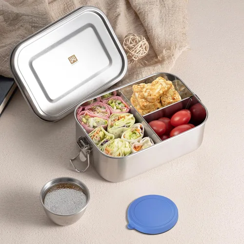 Miniatura 6 de GOLDEN KEY Caja Bento de acero inoxidable de 27 onzas para niños, lonchera de acero inoxidable de 27.1 fl oz con contenedor de condimentos a prueba