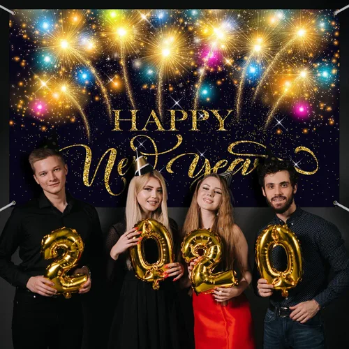 Miniatura 4 de Blulu Suministros de decoración de fiesta de Año Nuevo, pancarta de tela extragrande para decoración de fiesta de 2026, fondo de cabina de fotos
