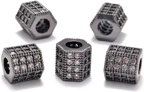 Miniatura 5 de AD Beads Corona de diamantes de imitación de circonita con agujero grande, cuentas espaciadoras (10 unidades, corona transparente sobre oro