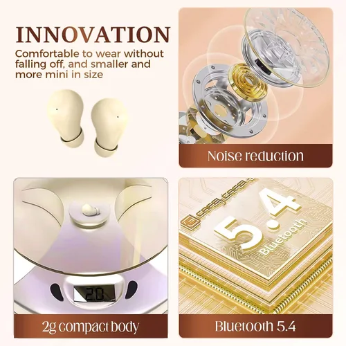 Miniatura 4 de Mini auriculares invisibles Bluetooth 5.4, auriculares con cancelación de ruido 2025 para dormir, cómodos mini auriculares inalámbricos para dormir