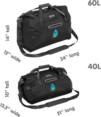 Miniatura 2 de Skog Å Kust Duffelsak - Bolsa de lona impermeable resistente para deportes, viajes y más, tamaños de 40, 60 y 90 litros, Negro, Deportivo/resistente