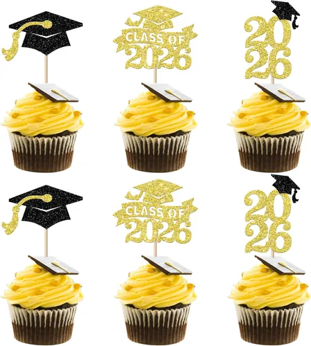 Miniatura 41 de Paquete de 24 adornos para cupcakes de clase 2025 con purpurina 2025 para diploma de graduación 2025 para cupcakes temáticos de graduación 2025