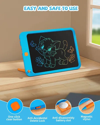 Miniatura 4 de Tableta de escritura LCD de 10 pulgadas, juguetes para niños y niñas de 3, 4, 5, 6, 7, 8, 9, 10 años, tableta de dibujo de garabatos colorida, Azul