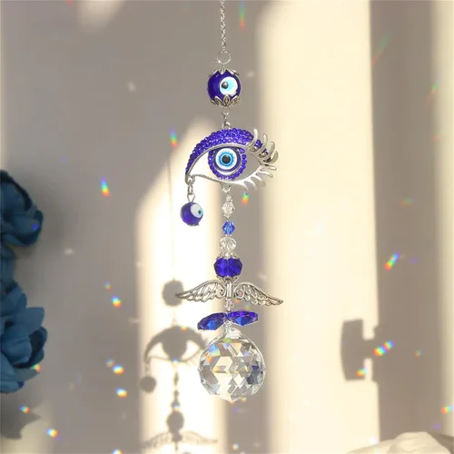 Miniatura 3 de Atrapasoles de ángel azul para decoración de mal de ojo, dije de mal de ojo colgante para ventana de coche, regalo de Navidad, decoración del hogar
