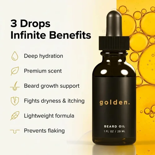 Miniatura 2 de Golden Grooming - Aceite de barba para hombres, acondicionador natural para barba con almendra dulce, jojoba dorada y aceite de argán, suavizante