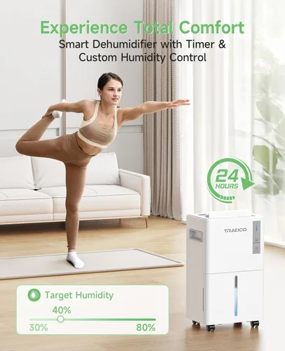 Miniatura 7 de 1500 Sq.ft Dehumidifier for Basement, Trazico Max 21 Pint/Day Dehumidifiers for Home, Large Room, Bedroom with Drain Hose, Quiet Smart Humidity
