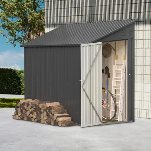 Miniatura 8 de Cobertizo de almacenamiento al aire libre de 4 x 8 pies, cobertizo de metal inclinado para almacenamiento para patio trasero, patio, jardín, negro
