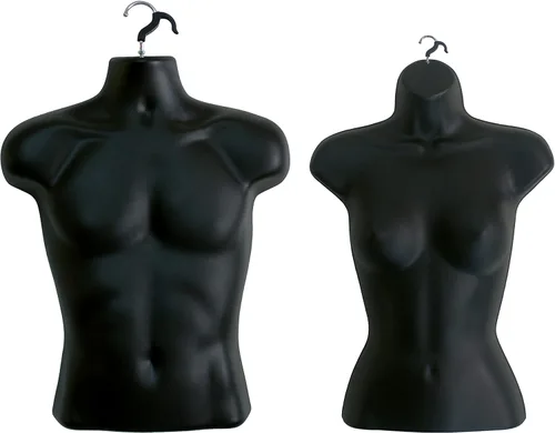 Miniatura 2 de Maniquí negro para hombre y mujer, cuerpo de espalda hueca, apilable, con ganchos para colgar, para exhibición de camisetas, encimera, espectáculos