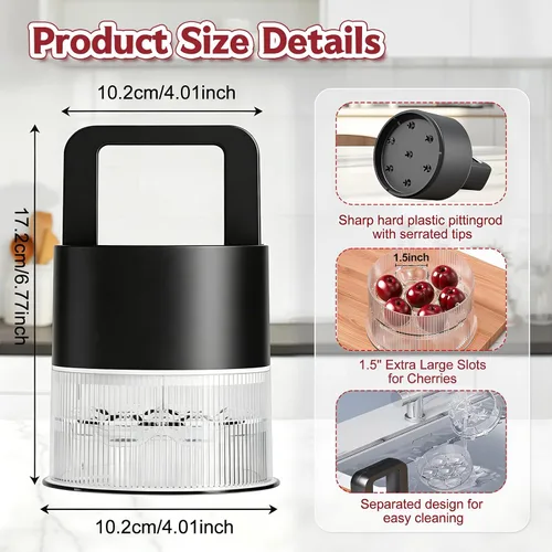 Miniatura 5 de Cherry Pitter, herramienta de descorazonador múltiple 7 en 1 mejorada 2026, ranuras extra grandes de 1.5 pulgadas para cerezas, apto