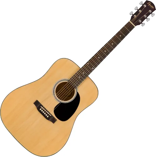 Guitarra acústica Squier, por Fender, con garantía de 2 años, dreadnought con diapasón de arce, acabado brillante natural, parte posterior y
