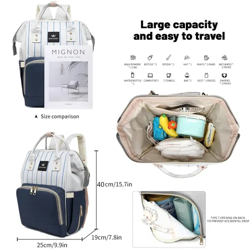 Miniatura 4 de Mochila azul para pañales para bebé, bolsa de viaje grande para niños y niñas, artículos esenciales para recién nacidos
