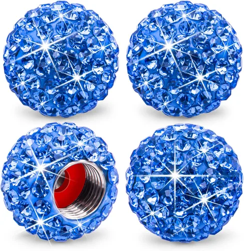 4 tapas de válvula de vástago de neumático con diamantes de imitación brillantes para mujer, universales para automóviles, SUV, camiones, Azul/claro