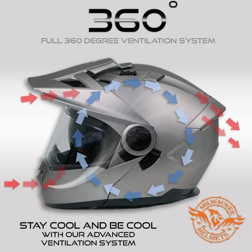 Miniatura 4 de Milwaukee Helmets Silver Ominous Dual Sport Advanced - Casco modular para motocicleta, aprobado por DOT, MPH9822DOT, pequeño