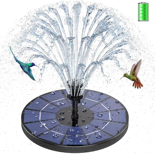 AISITIN Bomba de fuente solar de 3.5 W con batería integrada de 1500 mAh, fuente de baño para pájaros con 6 boquillas, bomba de agua flotante solar