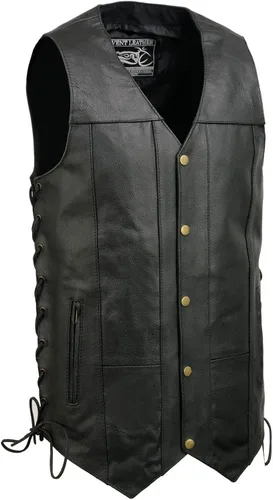 EVENT LEATHER EL5391TALL - Chaleco de cuero negro para hombre, tallas altas con 10 bolsillos, chalecos de motocicleta para adultos