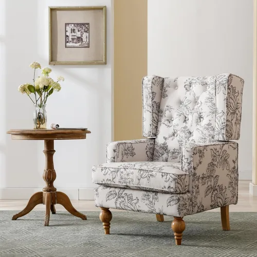 Miniatura 6 de Ya-Home Silla decorativa Mid-Century con brazo tapizado, silla auxiliar de tela de lino con respaldo alto, patas de madera maciza, cómoda silla