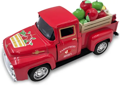 Apple Decor Farmhouse - Camión rojo vintage con manzanas falsas y caja de madera, decoración de mesa de Navidad, mini manzanas para manualidades,