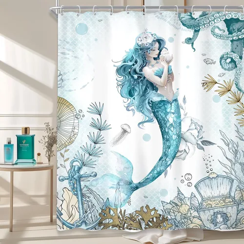 Miniatura 6 de Riyidecor Cortina de ducha infantil para decoración de baño, 72 pulgadas de ancho x 72 pulgadas de alto, diseño de dibujos animados, amarillo