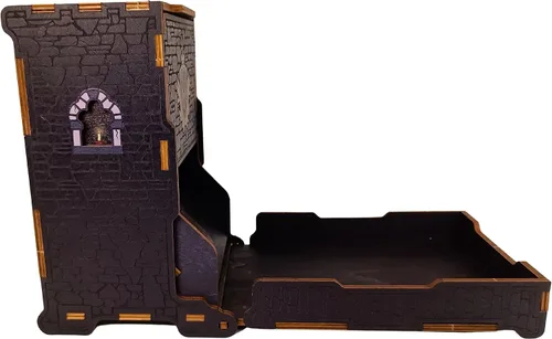Miniatura 5 de FOXBITE Torre de dados para Dungeons and Dragons Tower con bandeja de madera grabada con láser DND portátil y plegable, rodillo de dados perfecto
