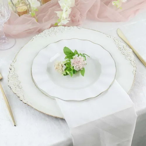 Miniatura 128 de Tableclothsfactory Paquete de 10 platos redondos de plástico negro de 6 pulgadas para ensalada de postre, platos desechables con borde ondulado