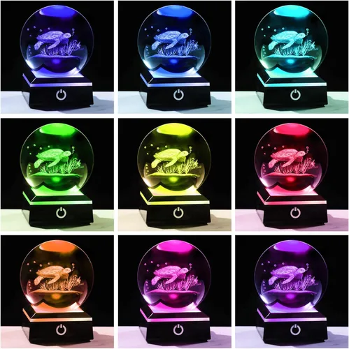 Miniatura 2 de Bola de cristal 3D, tortuga marina, regalos para mujeres y hombres, adorno de globo de nieve con base LED, luz nocturna, figuras de decoración