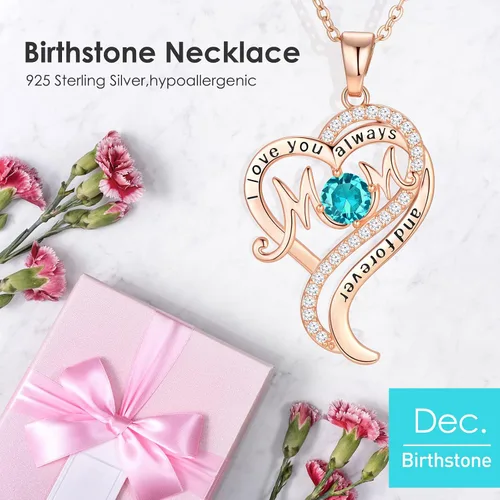 Miniatura 3 de DFUNH Regalos para el día de la madre para mamá y mujer, collar con dije de corazón con dije de corazón con piedra natal con relleno de oro rosa