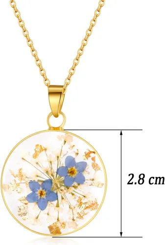 Miniatura 33 de Forget-Me-Not and Queen Anne's Lace Pressed Wildflower Necklace Birth Month Real Flower Necklace Gold/Silver Pressed Flower Jewelry