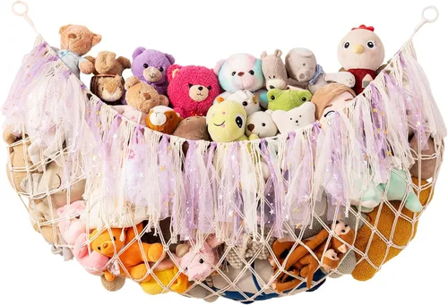 Miniatura 7 de Hamaca grande para animales de peluche, red para colgar en la pared de 59 pulgadas de largo para almacenamiento de animales de peluche, hamaca