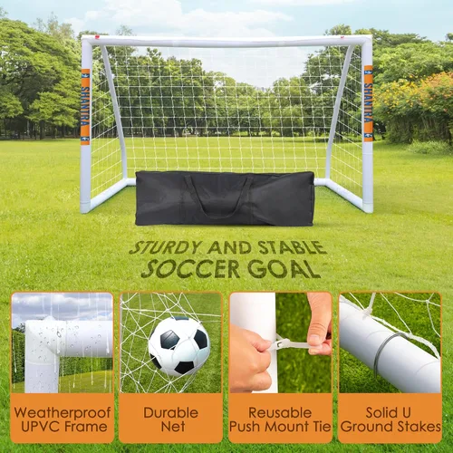 Miniatura 4 de SHANTRA Portería de fútbol de 12 x 6/10 x 6.5/8 x 5/6 x 4 pies para patio trasero, redes de fútbol de tamaño completo para niños y adultos, portería