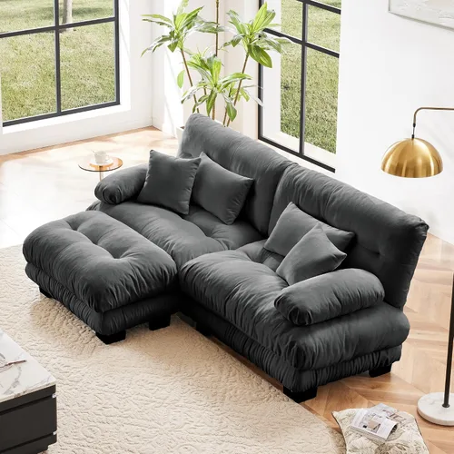 Miniatura 35 de Otomana beige para sofá modular modular, sofá individual, asiento otomano para sofá modular convertible, sofás de terciopelo para sala de estar