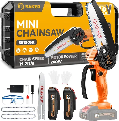 Miniatura 9 de Saker Mini motosierra inalámbrica de 6 pulgadas con interruptor de bloqueo de seguridad, motosierra eléctrica inalámbrica, motosierra pequeña