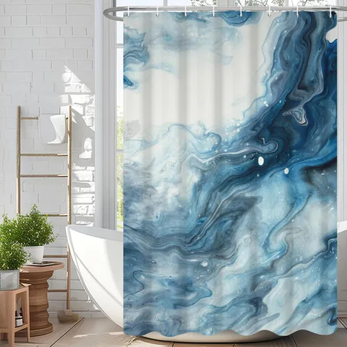 Miniatura 13 de Cortina de ducha abstracta de mármol negro gris y dorado con grietas, cortina de baño moderna ombre impresa, cortina impermeable y lavable de tela