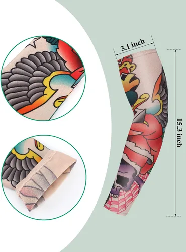 Miniatura 3 de Geyoga 18 piezas de mangas temporales de tatuaje para hombres mangas de brazo de enfriamiento protección UV sol antideslizante brazo cubierta