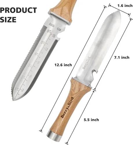 Miniatura 4 de Berry&Bird Hori Hori - Cuchillo de jardín multiusos con hoja afilada de doble filo de acero inoxidable de 7 pulgadas, cuchillo de tierra con funda